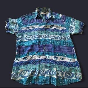 Marsh Landing Short-Sleeve Button-Down Shirt - Blue & Teal Pattern